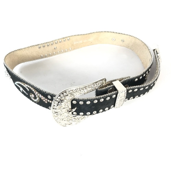Vintage Accessories - Vintage Black Studded Western Belt with Silver Buckle